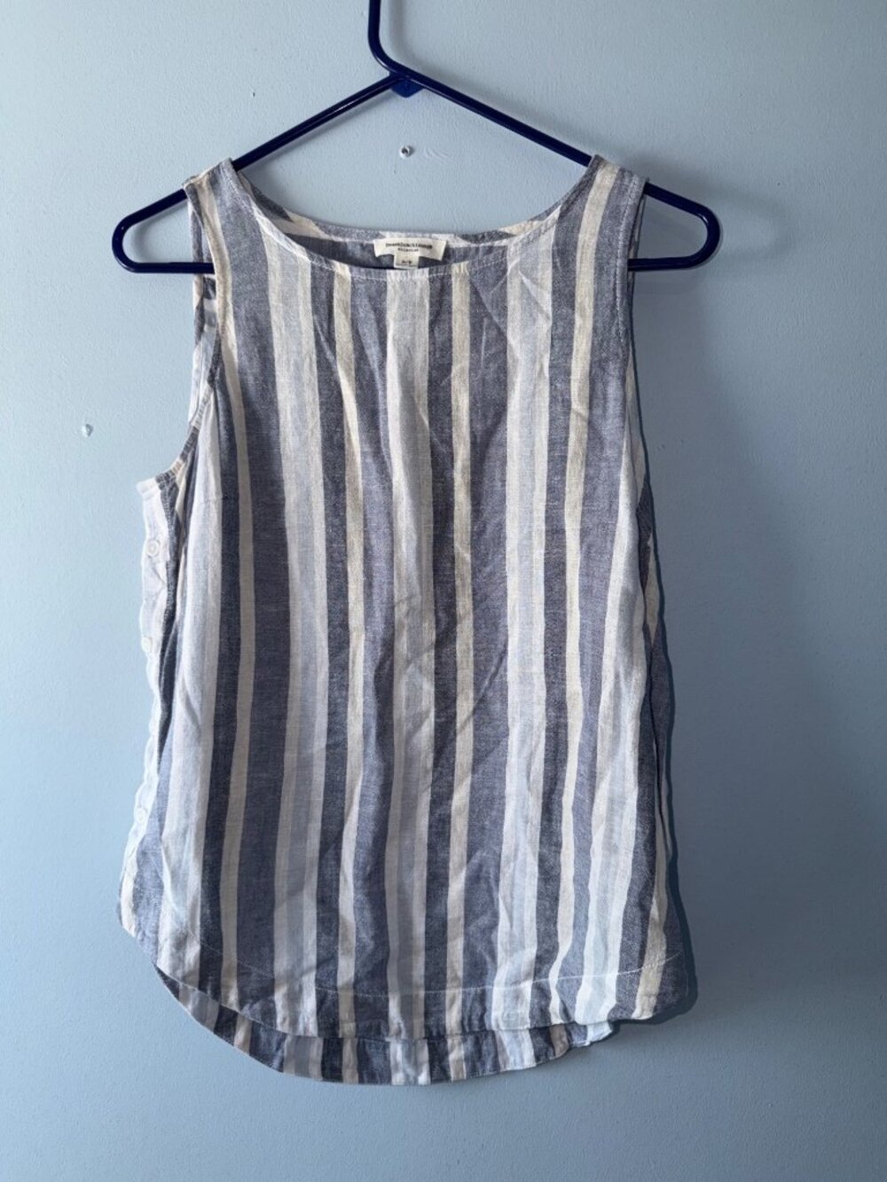 Leo Stripe Side Button Linen & Cotton Top Size Small